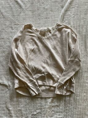 aerie Offline Waffle Knit Crewneck Pullover in Cream